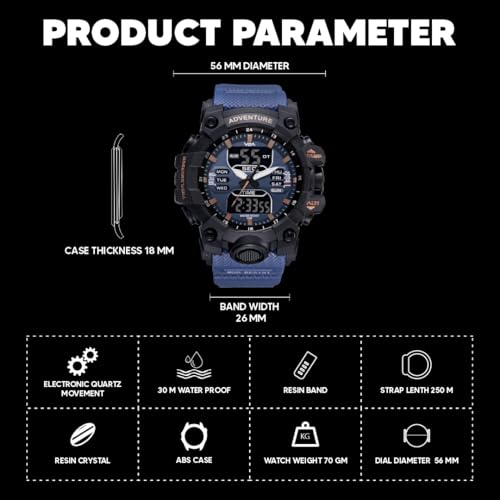 V2A Bold & Big Dial Analog-Digital Sports Watch for Men | Multifunction Military Wristwatch | Gift for Men (Blue-Black) - Image 2