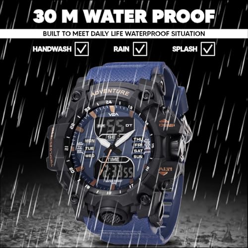 V2A Bold & Big Dial Analog-Digital Sports Watch for Men | Multifunction Military Wristwatch | Gift for Men (Blue-Black) - Image 5