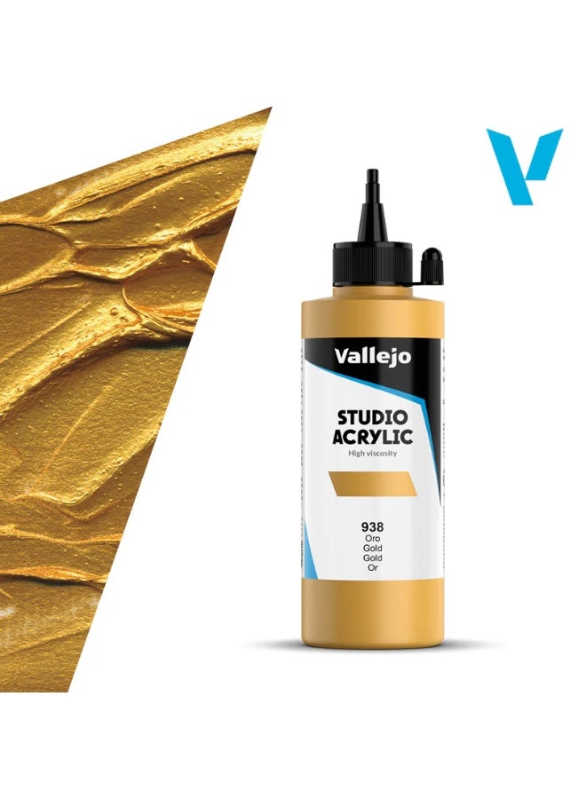 ألوان أكريليك احترافية للفنانين والاستوديوهات - ذهبي، بلمسة نهائية معدنية غنية بالأصباغ على القماش والخشب - ٢٠٠ مل
