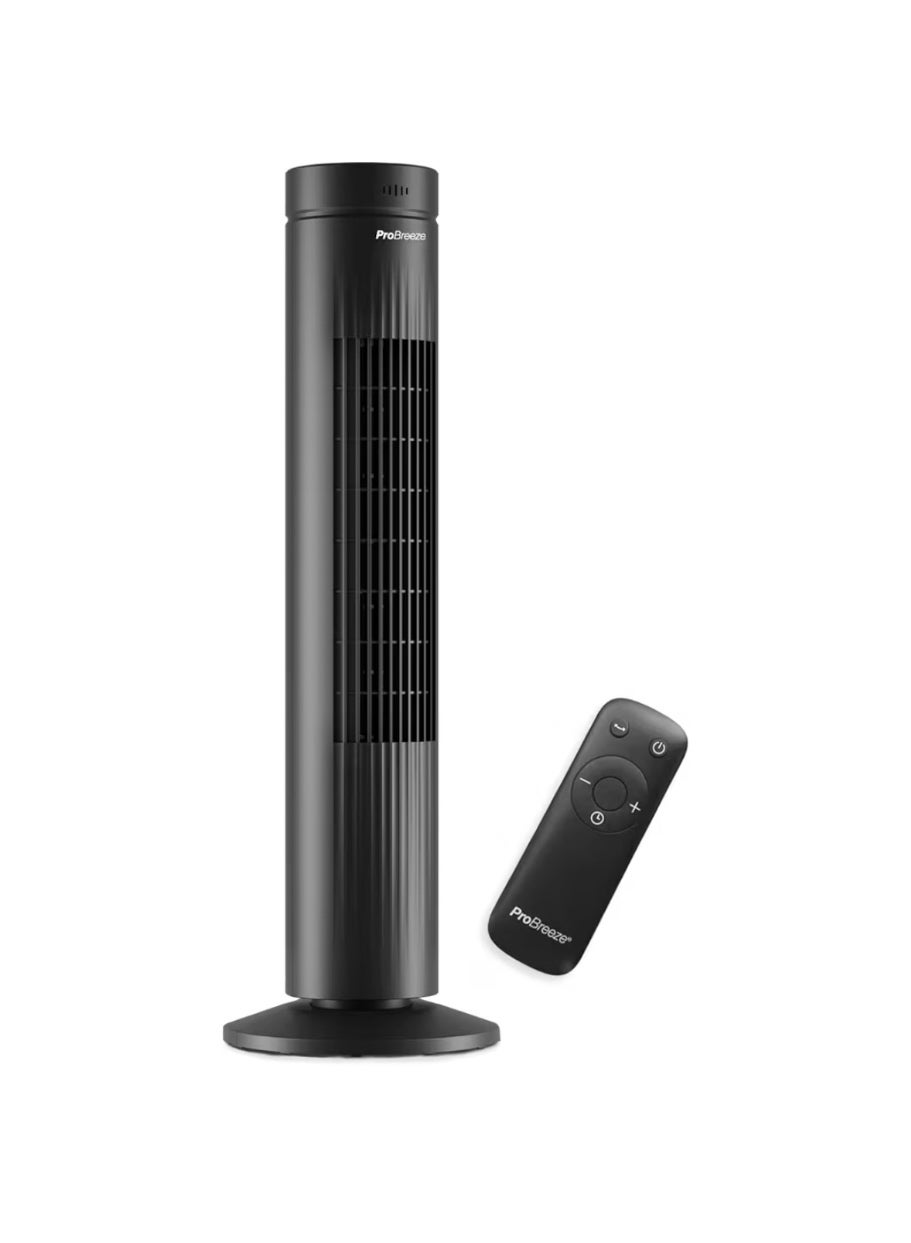 Pro Breeze® 30" Tower Fan with Remote Control, Quiet Cooling with 3 Fan Speeds, 35W Energy, 60° Oscillation, 7-Hour Timer with Smart Night LED Display, Perfect for Home or Office (Black)