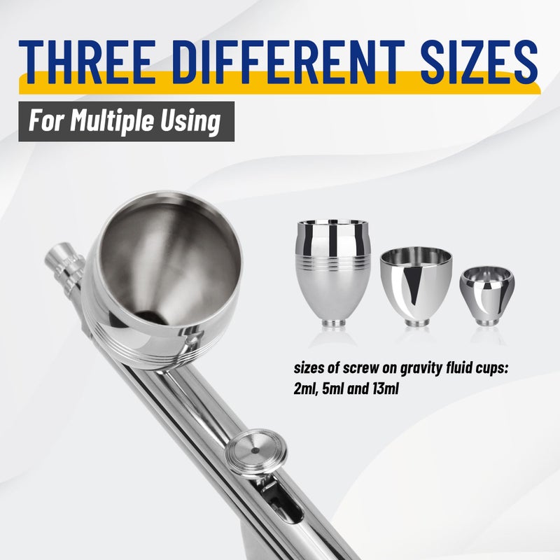 Fengda Timbertech Multi-Purpose Airbrush Set, AG-183K Dual-Action Gravity Feed Airbrush Kits with 0.3/0.5/0.8mm Needles, 2/5/13CC Fluid Cup for Cake Decorating, Painting, Tattoo, Models Art - Image 5