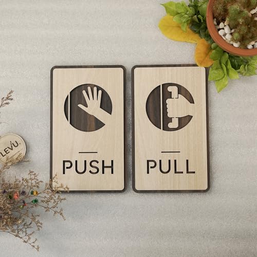 MustHome Push pull stickers for door | Push Pull Stickers for Glass door | Self Adhesive | Wooden | Push and Pull Signage Board for Office, Business Shop, Restaurant, Stores Cafes Shops, Hotel Sticker Combo - Image 1