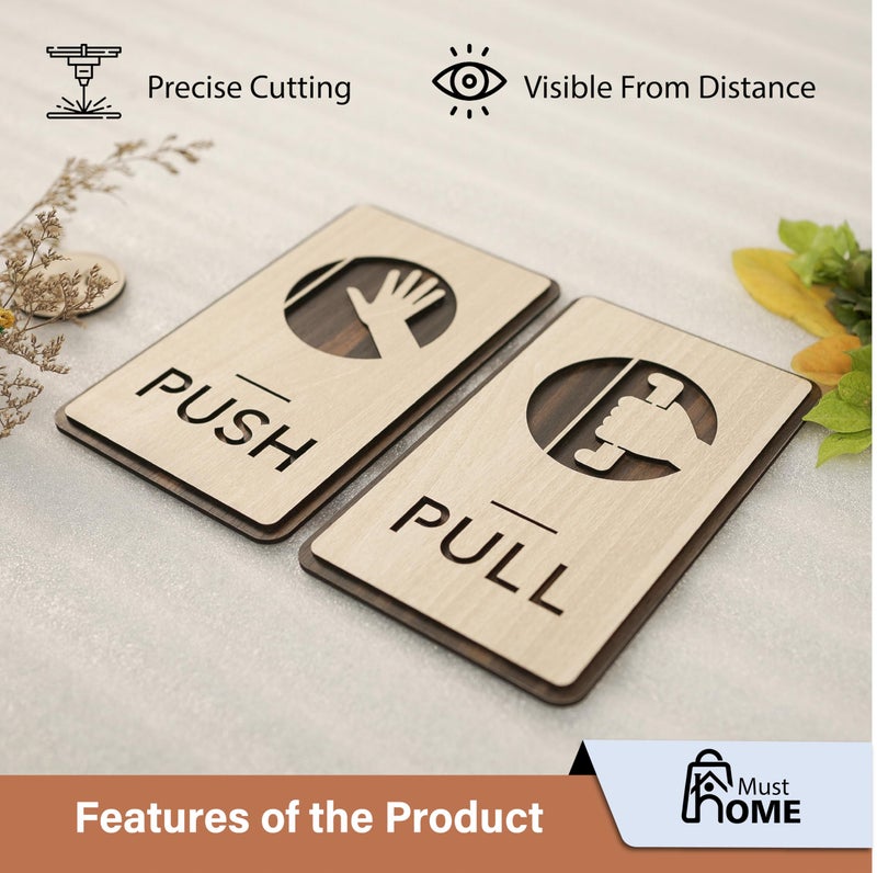 MustHome Push pull stickers for door | Push Pull Stickers for Glass door | Self Adhesive | Wooden | Push and Pull Signage Board for Office, Business Shop, Restaurant, Stores Cafes Shops, Hotel Sticker Combo - Image 2