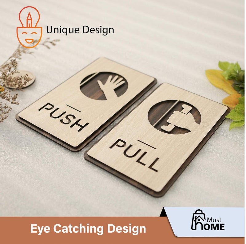 MustHome Push pull stickers for door | Push Pull Stickers for Glass door | Self Adhesive | Wooden | Push and Pull Signage Board for Office, Business Shop, Restaurant, Stores Cafes Shops, Hotel Sticker Combo - Image 3