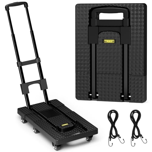 TROOZY Dolly Cart with 6 Wheels 440lbs Folding Hand Truck with Upright Lock and 2 Elastic Straps Extendable Heavy Duty Utility Cart for Luggage Airport Office Dorm Carrito de Carga - Image 1