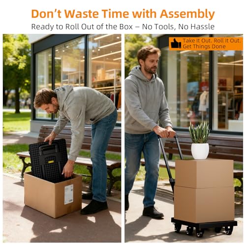 TROOZY Dolly Cart with 6 Wheels 440lbs Folding Hand Truck with Upright Lock and 2 Elastic Straps Extendable Heavy Duty Utility Cart for Luggage Airport Office Dorm Carrito de Carga - Image 3