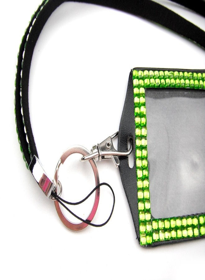 All In One Rhinestone Lanyard Bling Crystal Necklace + Card Holder for Id/Key/Cell Phone (Green) - Image 3