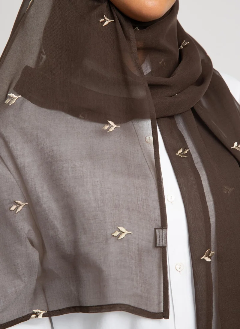 Kaafmeem Dark Brown Petal Trace Single Voile Tarha