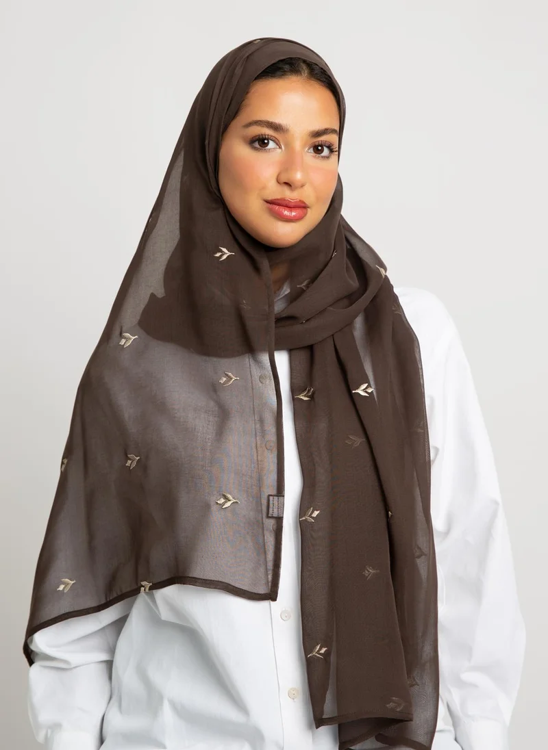 Kaafmeem Dark Brown Petal Trace Single Voile Tarha