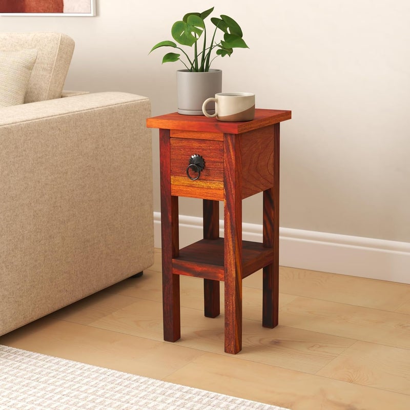 vm decor Sheesham Wood Furniture Bed Side End Tables with 1 Drawer for Living Room Natural Brown Finish Specially Designed Quality Certified Furniture for Home Living Room Bedroom Guest Room - Image 2