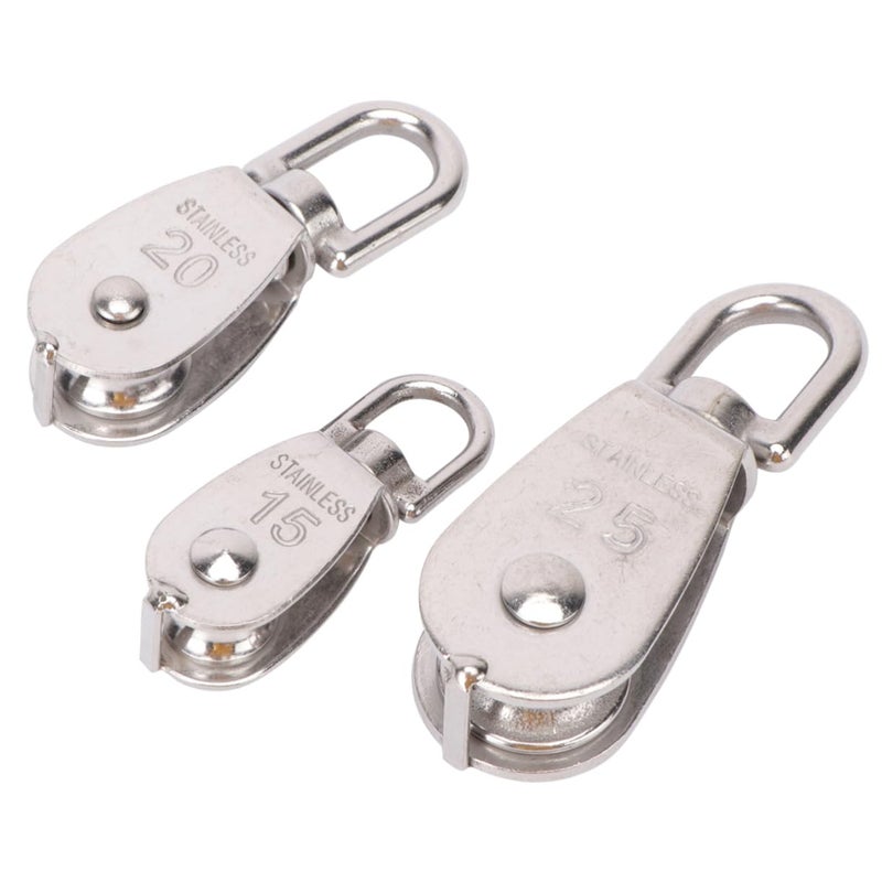 Single Wheel Steel Wire Pulley 360 Degree Rotating Knot Free Rope 3 Pack - Image 2