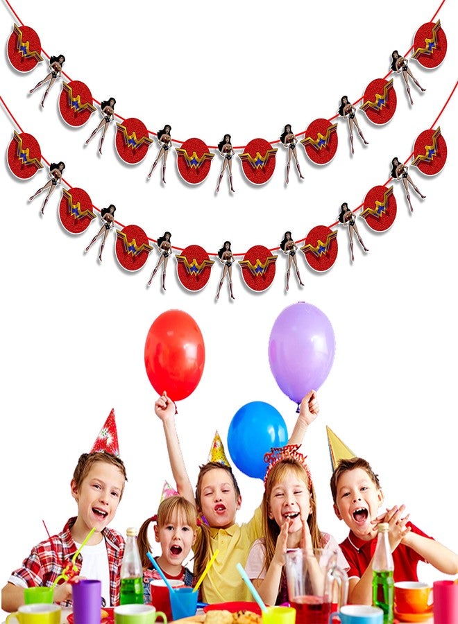 Seyal Wondr Woman Garland Decoration for Girls Birthday Party – Superhero Theme Banner for Wall, Window, or Table – Bold Red Blue Gold Party Decoration for Baby Shower, or Comic-Inspired Events - Image 4