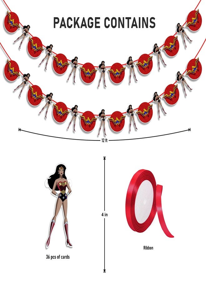 Seyal Wondr Woman Garland Decoration for Girls Birthday Party – Superhero Theme Banner for Wall, Window, or Table – Bold Red Blue Gold Party Decoration for Baby Shower, or Comic-Inspired Events - Image 3