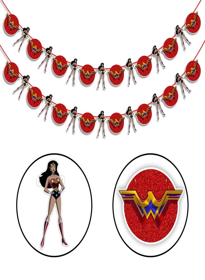 Seyal Wondr Woman Garland Decoration for Girls Birthday Party – Superhero Theme Banner for Wall, Window, or Table – Bold Red Blue Gold Party Decoration for Baby Shower, or Comic-Inspired Events - Image 2