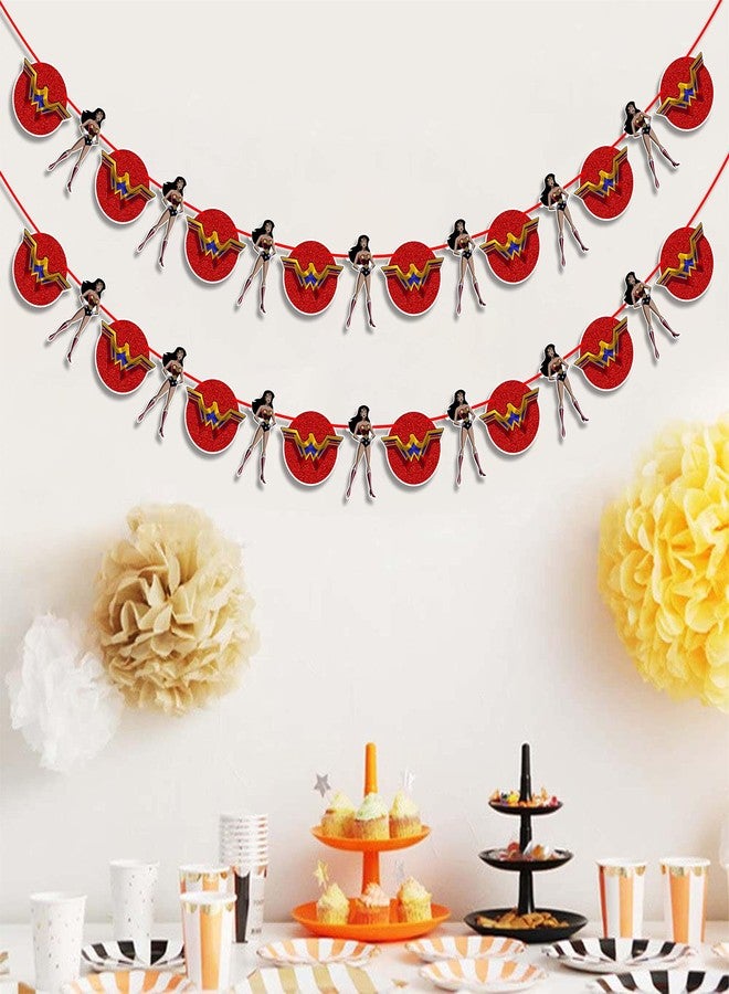 Seyal Wondr Woman Garland Decoration for Girls Birthday Party – Superhero Theme Banner for Wall, Window, or Table – Bold Red Blue Gold Party Decoration for Baby Shower, or Comic-Inspired Events - Image 5
