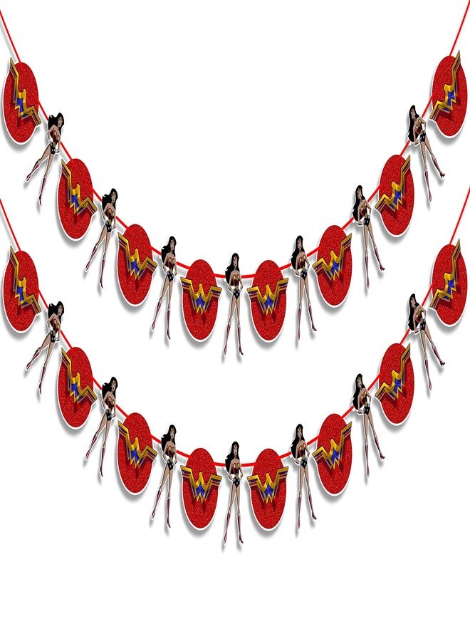 Seyal Wondr Woman Garland Decoration for Girls Birthday Party – Superhero Theme Banner for Wall, Window, or Table – Bold Red Blue Gold Party Decoration for Baby Shower, or Comic-Inspired Events - Image 1