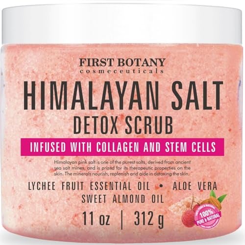 First Botany Body Scrub  Natural Exfoliating Salt Scrub  Body and Face Souffle helps with Moisturizing Skin Acne Cellulite Dead Skin Scars Wrinkles Himalayan Salt