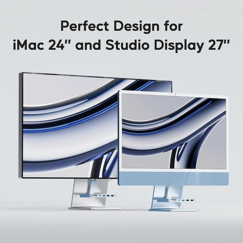 PULWTOP إكسسوارات iMac لأجهزة iMac 2021/2023، محور USB C من لـ iMac مع USB A/C 10 جيجابت/ثانية، محور iMac لـ M1/M3، منفذي USB A 2.0، قارئ بطاقات SD/TF لـ iMac 24 بوصة وشاشة Studio Display 2 أزرق - Image 3
