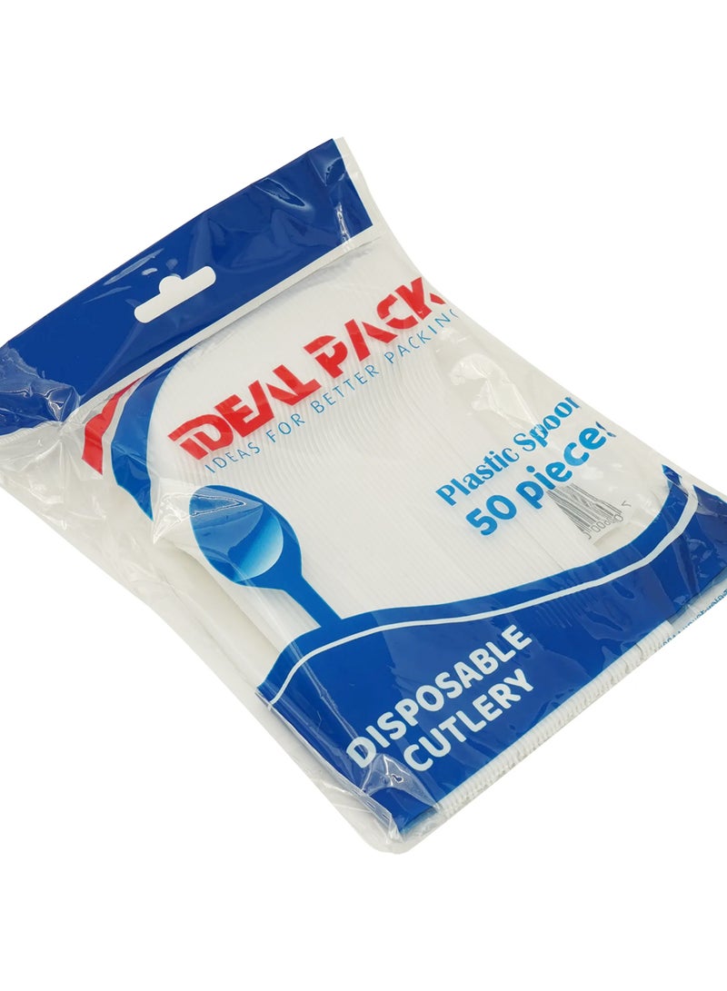 Ideal Pack White Plastic Tea Spoons – 50 Pieces | Disposable Lightweight Cutlery for Parties, Events, Office, and Everyday Use | hygienic, and mess-free serving - Image 2