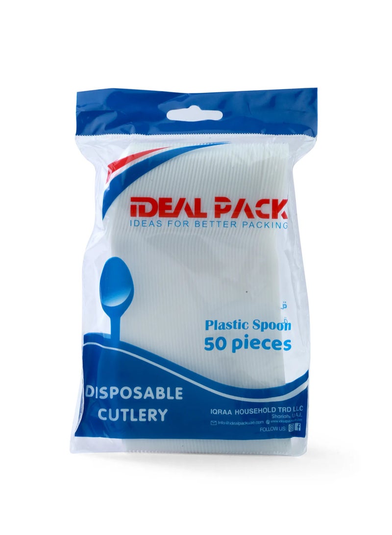 Ideal Pack White Plastic Tea Spoons – 50 Pieces | Disposable Lightweight Cutlery for Parties, Events, Office, and Everyday Use | hygienic, and mess-free serving - Image 1