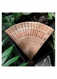 SYOSI Wooden Folding Fan, Vintage Wooden Fan Handheld Folding Fans Sandalwood Hand Fan Wooden Hand Fan Chinese Sandalwood Fan with Tassel for Women Foldable Wedding Favors and Birthday Gifts  - Image 4