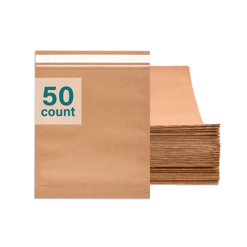 Elementree Small Recyclable Paper Mailers - 11" x 12.5" - 50 Count - Brown Expandable Envelopes & Shipping Bags - Made in the USA - Double-Walled Kraft Paper (00955) - Image 1