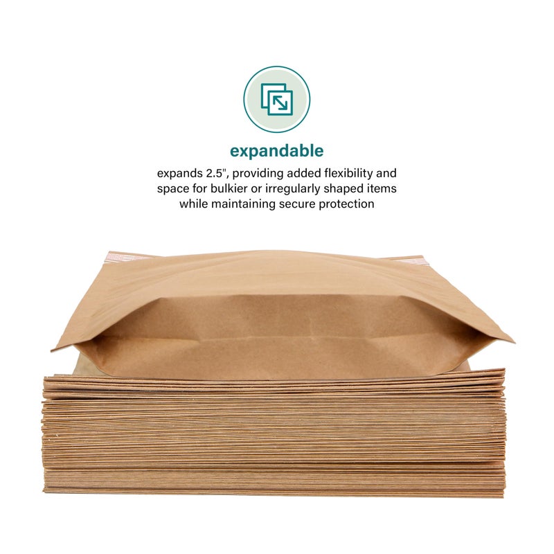 Elementree Small Recyclable Paper Mailers - 11" x 12.5" - 50 Count - Brown Expandable Envelopes & Shipping Bags - Made in the USA - Double-Walled Kraft Paper (00955) - Image 4