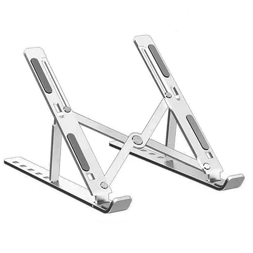 Darvio Darvio Laptop Stand for Desk with 7 Adjustable Angles Aluminum Ergonomic Foldable Portable Compatible with All Brands 6173 with Pouch with Wire Protectors Metallic Silver 