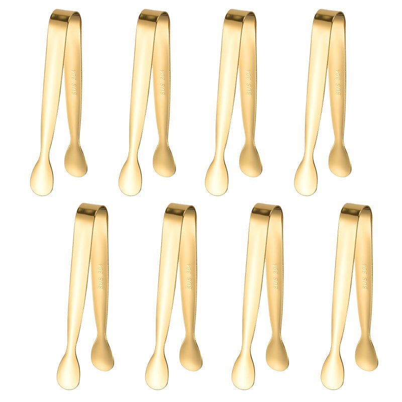 SCORYULE 8PCS Gold Mini Metal Tongs, 4.3" Stainless Steel Tiny Tong, Small Kitchen Accessories for Serving Food, Ice, Sugar Cube, Salad, Toaster, Desserts - Image 1