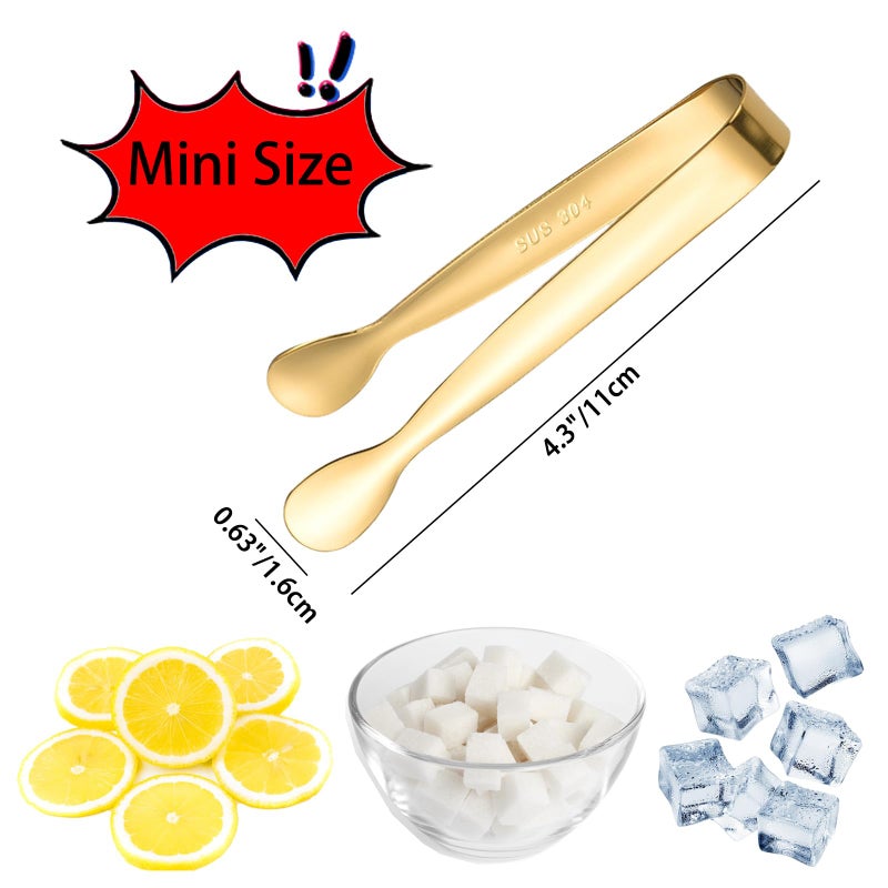 SCORYULE 8PCS Gold Mini Metal Tongs, 4.3" Stainless Steel Tiny Tong, Small Kitchen Accessories for Serving Food, Ice, Sugar Cube, Salad, Toaster, Desserts - Image 2