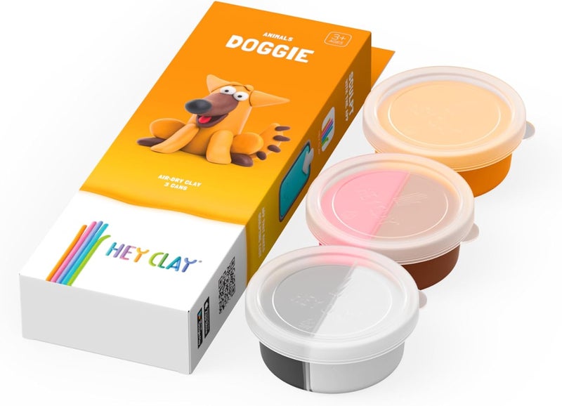 HEY CLAY – DIY Doggie Plastic Creative Modelling Air-Dry Clay For Kids 3 Cans - Image 1