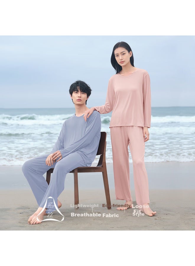 Agentmuse Bare Feel Tencel Modal Women's Pajama Set With Chest Pad Long Sleeve Long Pants Loungewear 950 Misty Rose S