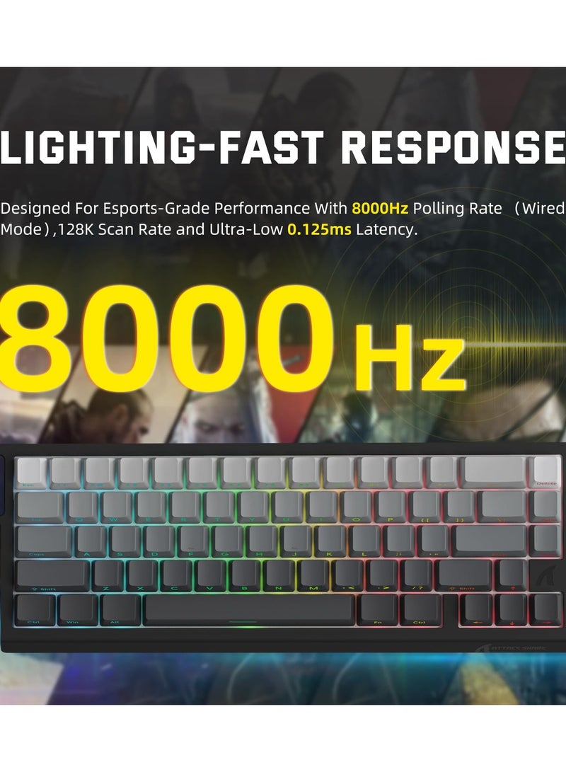 Attack Shark X68PRO HE 60% Wireless Rapid Trigger Gaming Keyboard with Adjustable Actuation,8K Polling Rate,Hall Effect Magnetic Switch,Hot-Swap,RGB Backlit,BT/2.4GHz/Wired,for FPS Games-Moonlit Night - Image 3