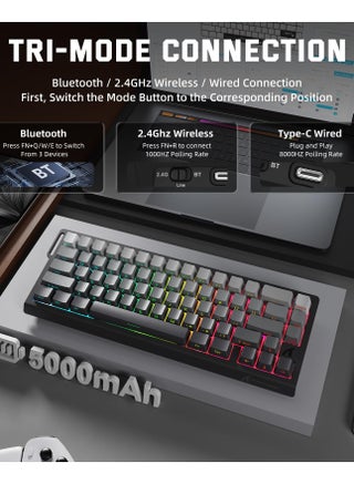لوحة مفاتيح ألعاب لاسلكية X68PRO HE 60% سريعة التشغيل مع تشغيل قابل للتعديل، معدل اقتراع 8K، مفتاح مغناطيسي بتأثير هول، تبديل سريع، إضاءة خلفية RGB، بلوتوث/2.4 جيجاهرتز/سلكي، لألعاب FPS - ليلة مقمرة - view 5