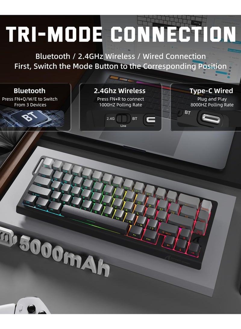 Attack Shark X68PRO HE 60% Wireless Rapid Trigger Gaming Keyboard with Adjustable Actuation,8K Polling Rate,Hall Effect Magnetic Switch,Hot-Swap,RGB Backlit,BT/2.4GHz/Wired,for FPS Games-Moonlit Night - Image 5