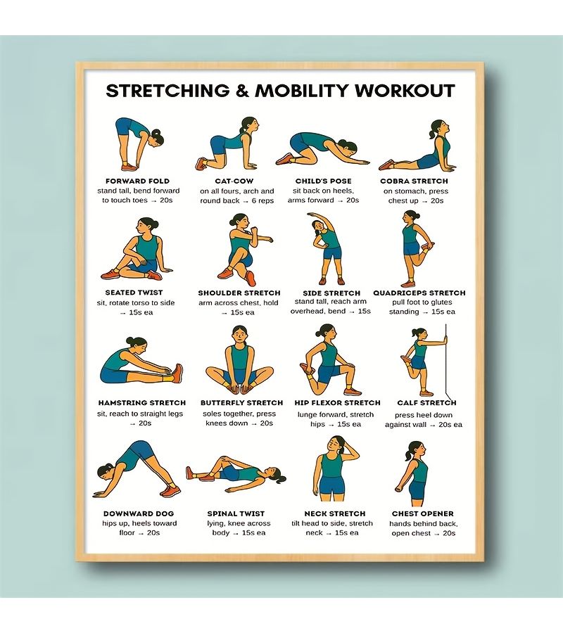 8x10 Inch Stretching Workout Canvas Poster Yoga Pilates Warm Up Exercise Print Home Gym Wall Decor - Image 1
