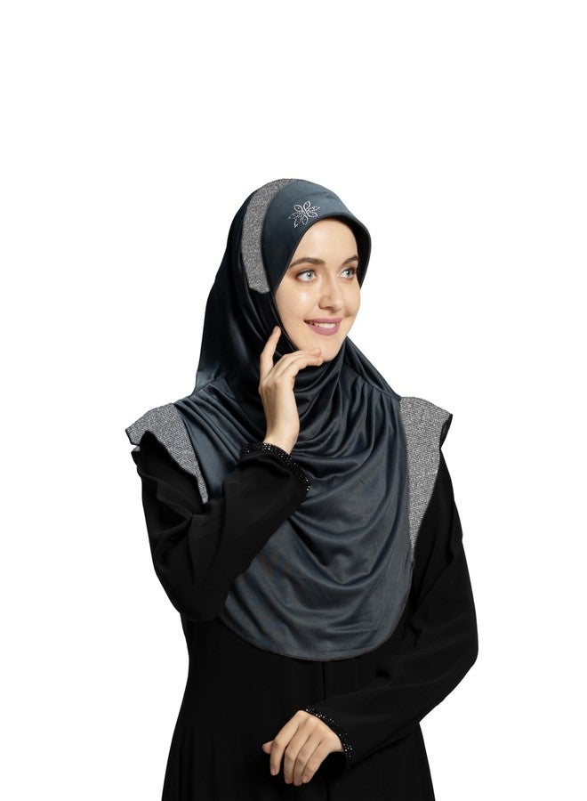 Mehar Hijab's Modest Women's Designed Stylish Polycotton Feel Good Fabric Naaz Hijab XL (Grey-Silver) - Image 1