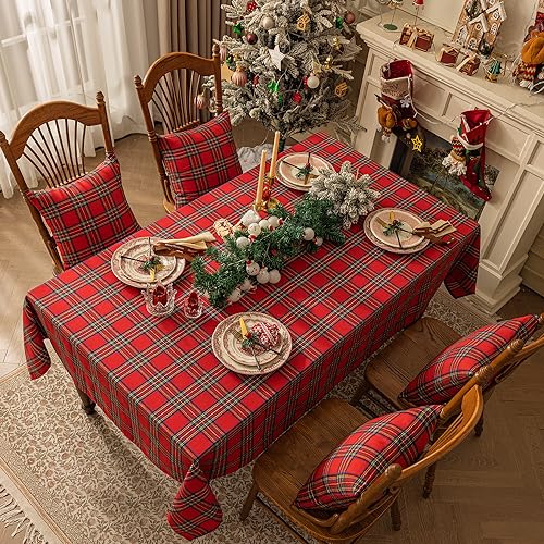 Softalker Christmas Checkered Tablecloth Rectangle - Red Buffalo Plaid Linen Cotton Gingham Xmas Table Cloths, Winter Farmhouse Table Decorations for Dining/Parties/Holiday, 54 x 80 Inch - Image 2