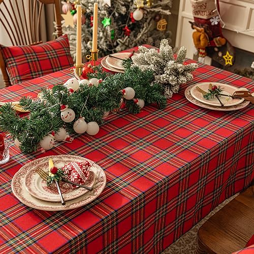 Softalker Christmas Checkered Tablecloth Rectangle - Red Buffalo Plaid Linen Cotton Gingham Xmas Table Cloths, Winter Farmhouse Table Decorations for Dining/Parties/Holiday, 54 x 80 Inch - Image 3