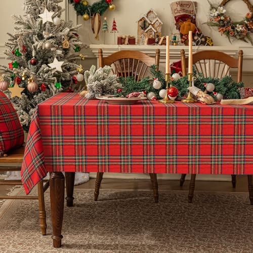 Softalker Christmas Checkered Tablecloth Rectangle - Red Buffalo Plaid Linen Cotton Gingham Xmas Table Cloths, Winter Farmhouse Table Decorations for Dining/Parties/Holiday, 54 x 80 Inch - Image 1