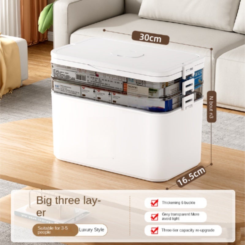 Portable Plastic Storage Case: 3-Layer Dual-Trays Spacious Design - With Removable Small Pill Box Versatile Organizer for Home, Travel, Art Supplies & First Aid Use - Image 2