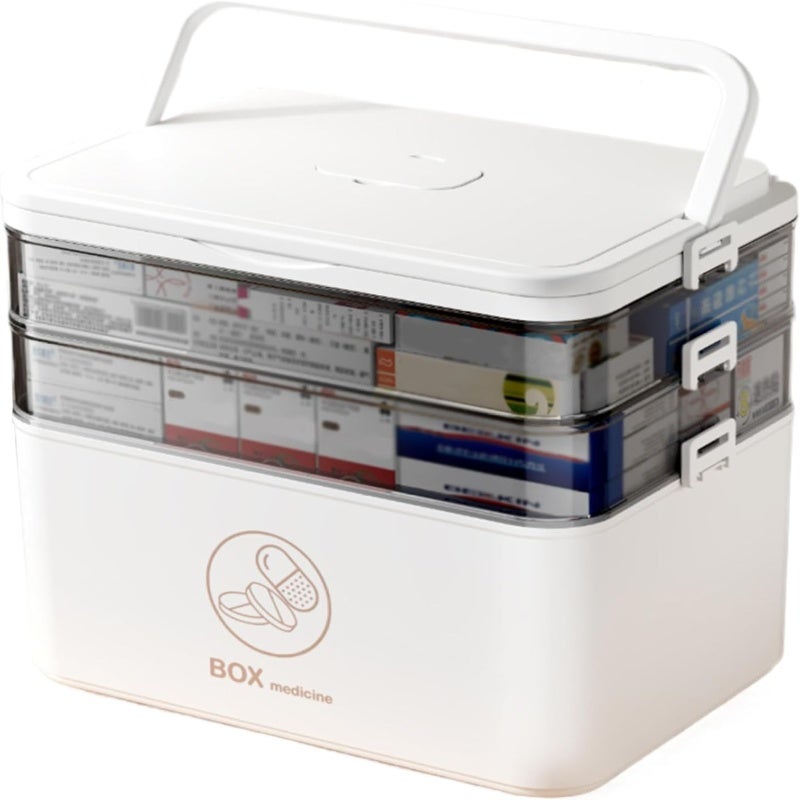 Portable Plastic Storage Case: 3-Layer Dual-Trays Spacious Design - With Removable Small Pill Box Versatile Organizer for Home, Travel, Art Supplies & First Aid Use - Image 1