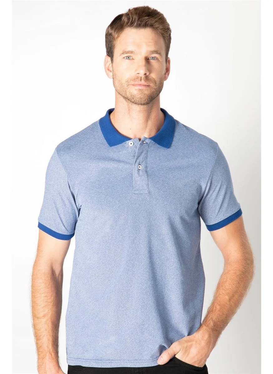 Tudors Men's Slim Fit Narrow Cut Plain Pique Blue Polo Neck T-Shirt