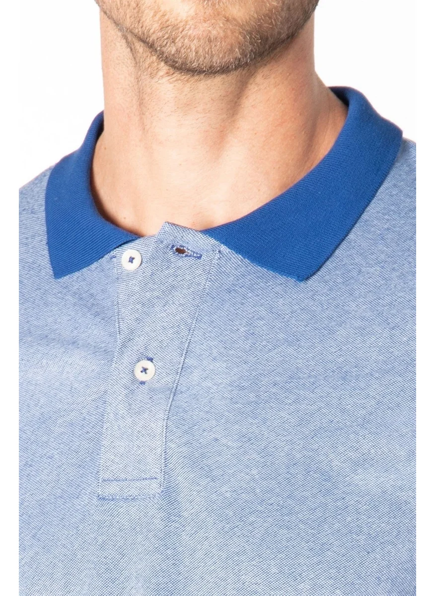 Tudors Men's Slim Fit Narrow Cut Plain Pique Blue Polo Neck T-Shirt