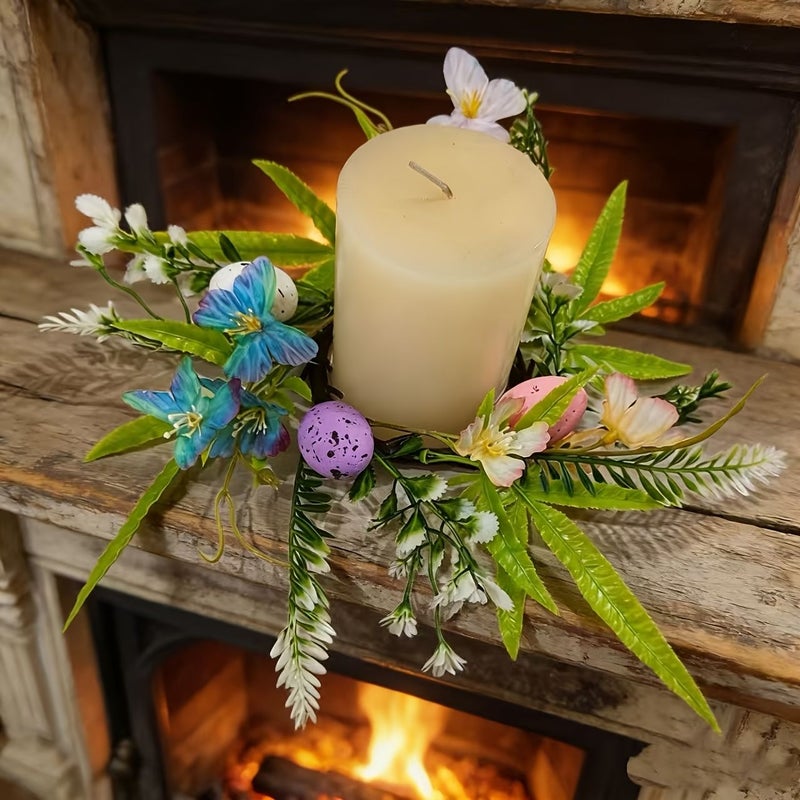 Set of 2 Bohemian Artificial Easter Egg Wreaths with Faux Grass Leaves for Home Wedding Table Decor - Image 5