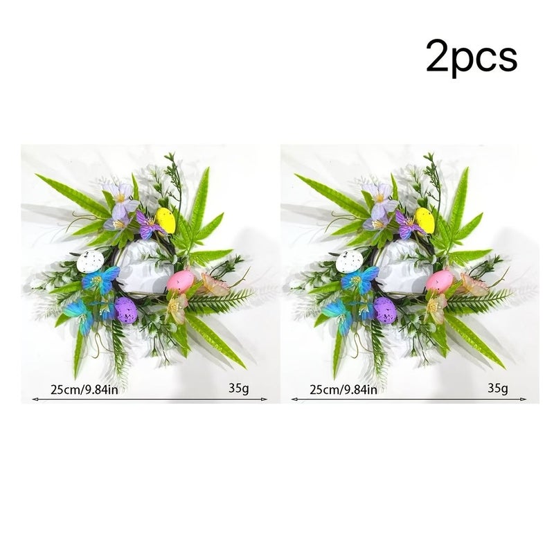 Set of 2 Bohemian Artificial Easter Egg Wreaths with Faux Grass Leaves for Home Wedding Table Decor - Image 3