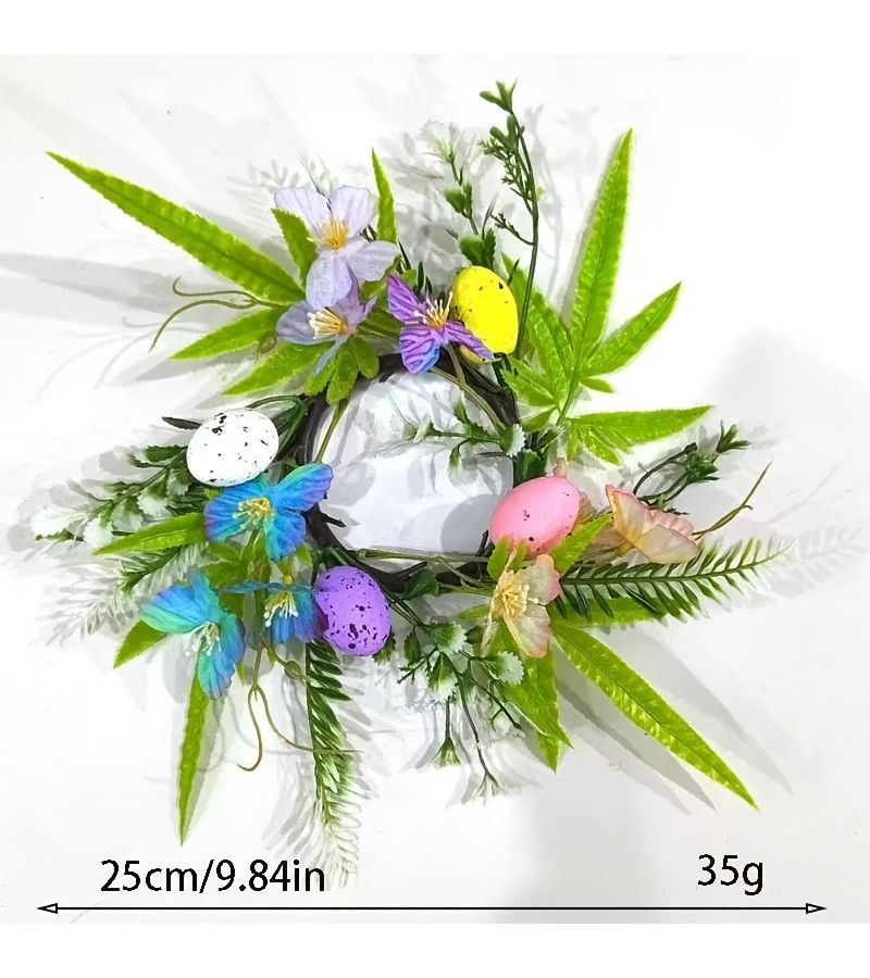 Set of 2 Bohemian Artificial Easter Egg Wreaths with Faux Grass Leaves for Home Wedding Table Decor - Image 2