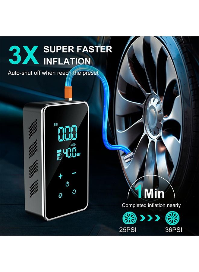 Sakulight Inflator Portable Air Compressor-Air Pump for Car-18000mAh Electric Air Compressor-150 PSI Tire Pump Cordless-Portable Air Pump with Touch Screen/Gauge/Light for Motorcycle, Bike, Ball (Black)  - Image 2