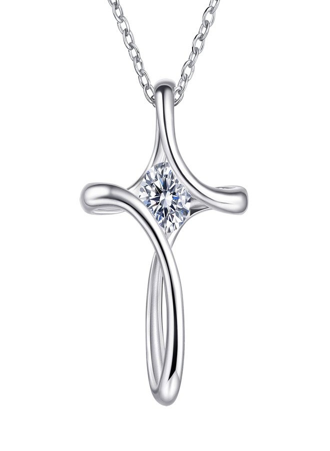 NINAMAID Cross Necklace for Women, 925 Sterling Silver Birthstone Necklace for Women with Diamond Sideways Cross Necklace Birthstone Jewelry Birthday Gifts for Women - Image 1