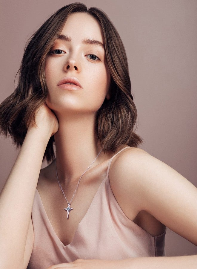 NINAMAID Cross Necklace for Women, 925 Sterling Silver Birthstone Necklace for Women with Diamond Sideways Cross Necklace Birthstone Jewelry Birthday Gifts for Women - Image 3